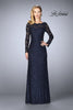 Picture of: Lace Gown with Long Illusion Sleeves and Closed Back in Navy, Style: 24869, Main Picture