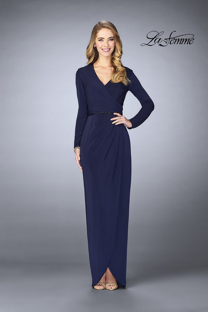 Picture of: Tulip Hem Long Sleeve Evening Gown in Plum, Style: 24927, Detail Picture 1