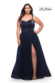 Picture of: Long Plus Size Gown with Tulle Skirt and Satin Top in Navy, Style: 29072, Main Picture
