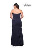 Picture of: Strapless Plus Size Dress with Ruffle Slit Detail in Navy, Style: 29664, Detail Picture 9