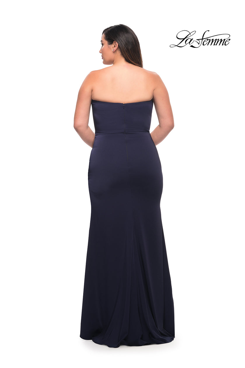 Picture of: Strapless Plus Size Dress with Ruffle Slit Detail in Navy, Style: 29664, Detail Picture 9