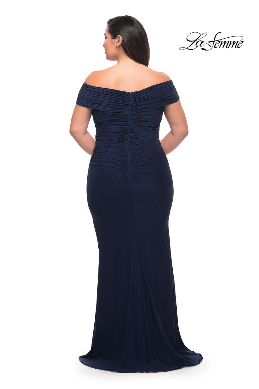 Picture of: Long Net Jersey Plus Dress with Bodice Design in Navy, Style: 29635, Detail Picture 11
