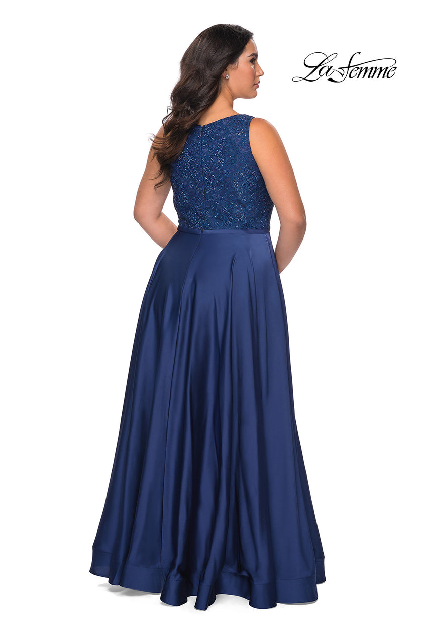 Picture of: A-line Plus Size Dress with Lace Sequin Bodice in Navy, Style: 29004, Back Picture
