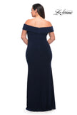 Picture of: Jersey Plus Size Dress with Off the Shoulder Top in Navy, Style: 29397, Back Picture