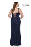 Picture of: Bustier Plus Size Dress with Rhinestone Fishnet Fabric in Navy, Style: 32243, Back Picture
