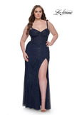 Picture of: Bustier Plus Size Dress with Rhinestone Fishnet Fabric in Navy, Style: 32243, Detail Picture 1