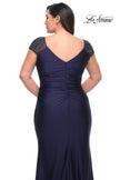 Picture of: Long Jersey Gown with Jeweled Cap Sleeves in Navy, Style: 29481, Detail Picture 2