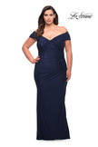 Picture of: Long Net Jersey Plus Dress with Bodice Design in Navy, Style: 29635, Detail Picture 2