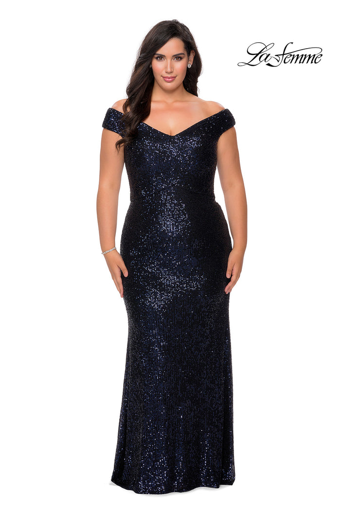 Picture of: Off The Shoulder Sequin Plus Size Prom Dress in Navy, Style: 28795, Detail Picture 3