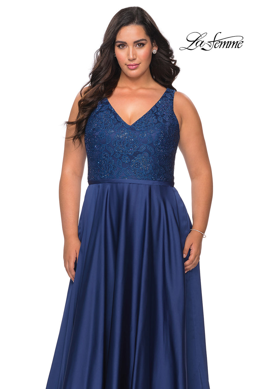 Picture of: A-line Plus Size Dress with Lace Sequin Bodice in Navy, Style: 29004, Detail Picture 3