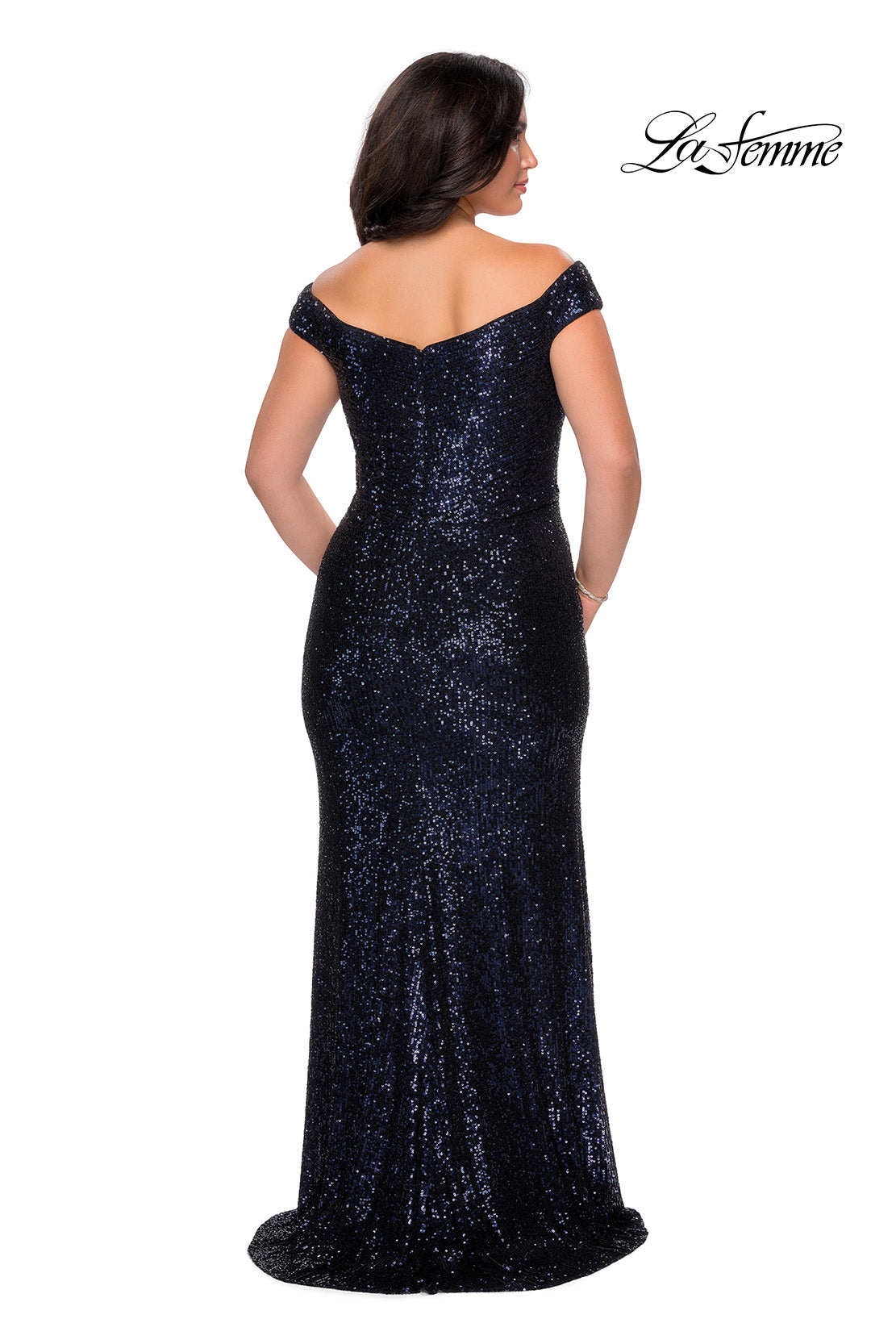 Picture of: Off The Shoulder Sequin Plus Size Prom Dress in Navy, Style: 28795, Detail Picture 4