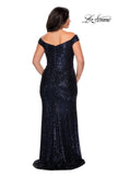 Picture of: Off The Shoulder Sequin Plus Size Prom Dress in Navy, Style: 28795, Detail Picture 4
