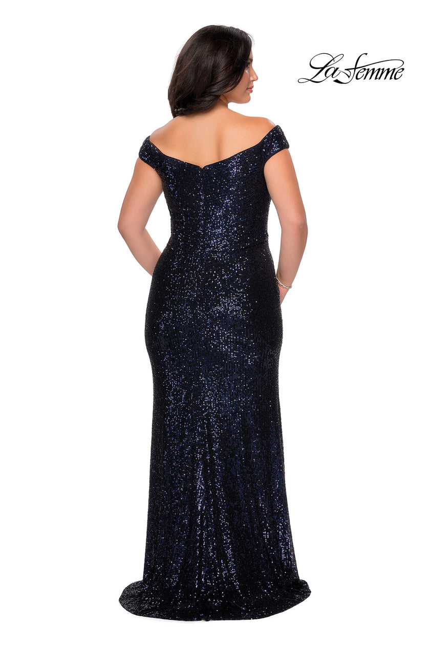 Picture of: Off The Shoulder Sequin Plus Size Prom Dress in Navy, Style: 28795, Detail Picture 4