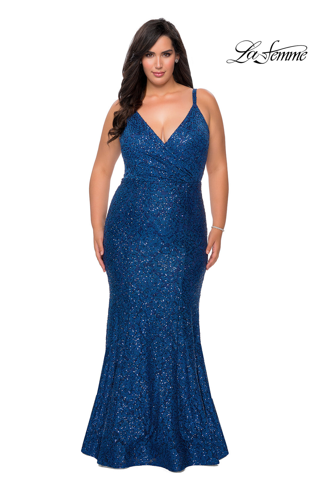 Picture of: Sequin Curvy Prom Dress with Cut Out Open Back in Navy, Style: 29063, Detail Picture 4