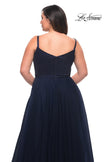 Picture of: Long Plus Size Gown with Tulle Skirt and Satin Top in Navy, Style: 29072, Detail Picture 4