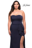 Picture of: Strapless Plus Size Dress with Ruffle Slit Detail in Navy, Style: 29664, Detail Picture 7