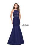 Picture of: Long Mermaid Prom Dress with Laser Cut Pattern Detail in Navy, Style: 25650, Main Picture