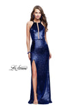 Picture of: Long Velvet Prom Dress with Leg Slit and Open Back in Navy, Style: 25861, Main Picture
