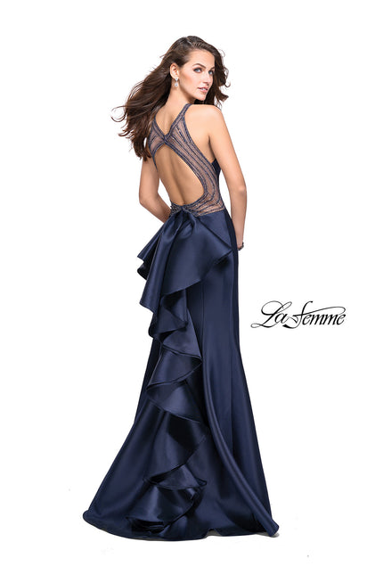 Picture of: Mikado Mermaid Dress with High Neck and Beading in Navy, Style: 26181, Main Picture