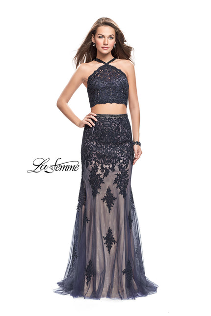 Picture of: Two Piece Prom Dress with Beaded Top and Tulle Skirt in Navy, Style: 26305, Main Picture