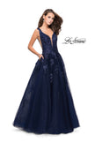Picture of: Tulle Ball Gown with Beading, Lace, and Mesh Detailing in Navy, Style: 26334, Main Picture