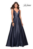 Picture of: Long Mikado Ball Gown with V Front and Back in Navy, Style: 27202, Main Picture