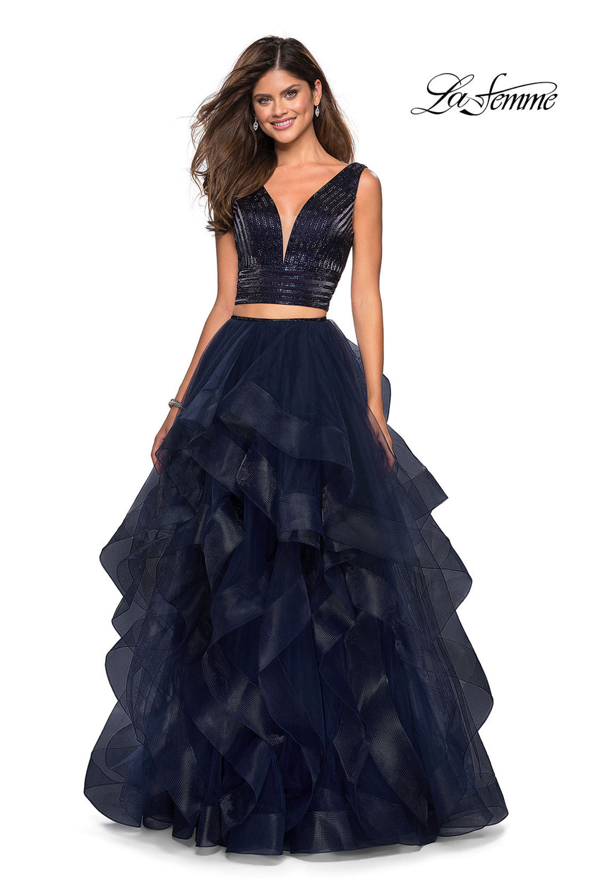 Picture of: Two Piece Metallic Tulle Dress with Rhinestone Bust in Navy, Style: 27445, Main Picture