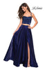 Picture of: Two PIece Satin Prom Dress with Rhinestone Top in Navy, Style: 27607, Main Picture