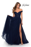 Picture of: Off The Shoulder Tulle Prom Dress with Sheer Bodice in Navy, Style: 28462, Main Picture