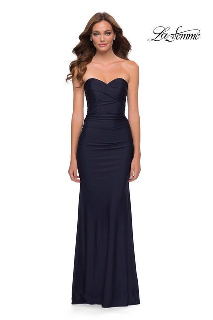 Picture of: Strapless Jersey Dress with Ruching and Full Back in Navy, Style 29851, Main Picture