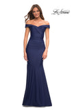 Picture of: Chic Off the Shoulder Evening Dress with Ruching in Navy, Main Picture