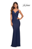 Picture of: Versatile Ruched Jersey Dress with Faux Wrap Top in Navy, Main Picture