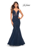 Picture of: Mermaid Tulle and Lace Prom Gown with Illusion Waist in Blue, Style: 30787, Main Picture