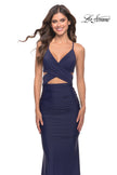 Picture of: Cut Out Long Soft Jersey Dress with Criss Cross Bodice in Navy, Style: 31360, Main Picture