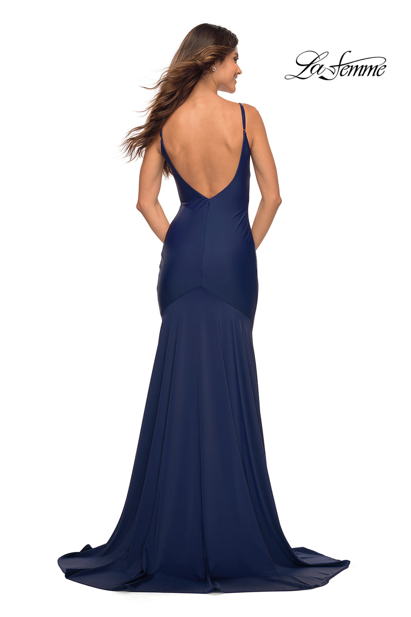 Picture of: Chic Luxe Jersey Gown with Train and V Back in Navy, Detail Picture 8