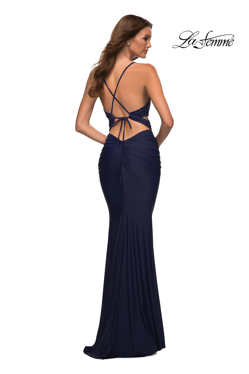 Picture of: Cut Out Prom Dress with Ruching and Open Back in Blue, Style: 30510, Detail Picture 8