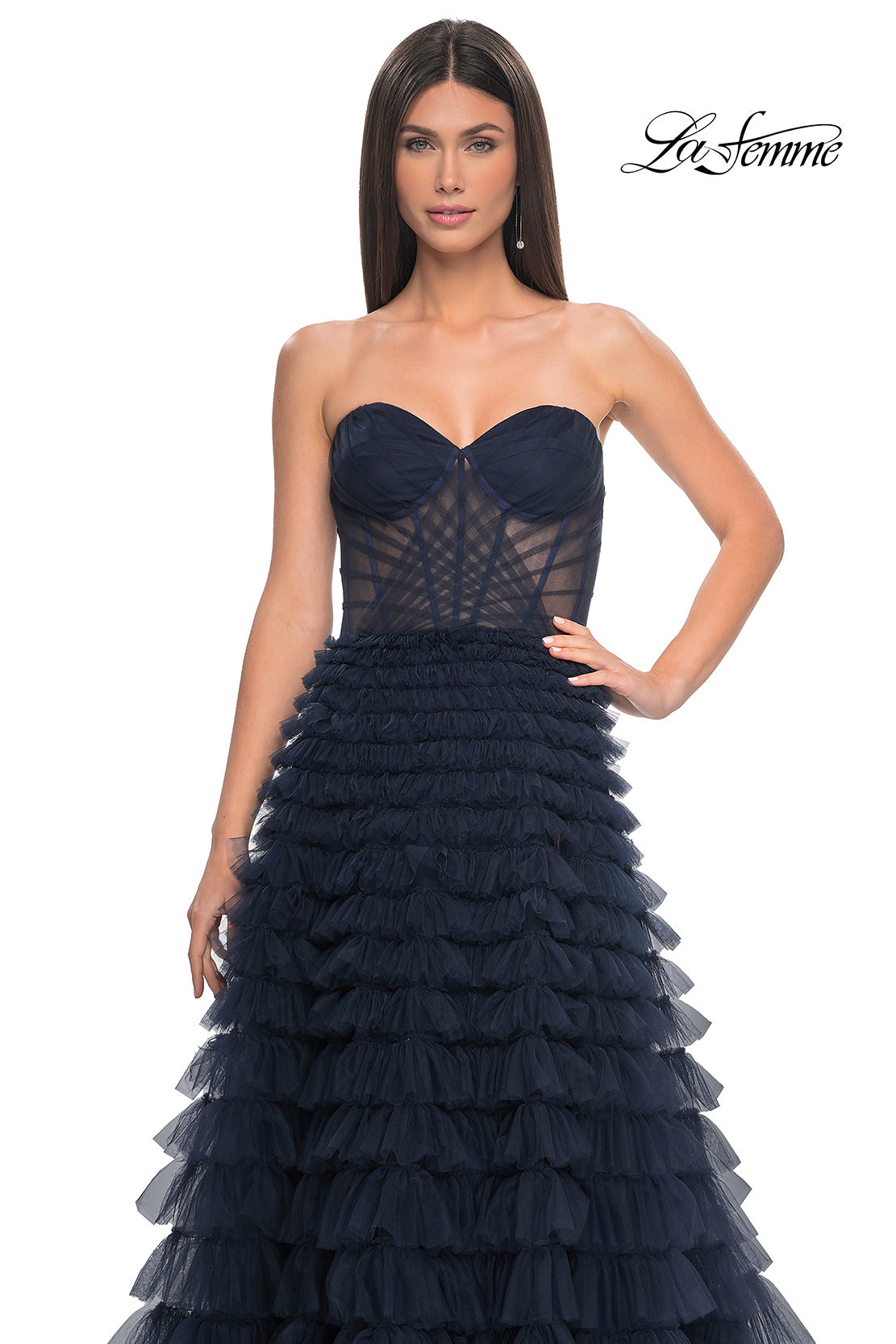 Picture of: A-Line Ruffle Tulle Prom Dress with Sweetheart Top in Navy, Style: 32283, Detail Picture 8