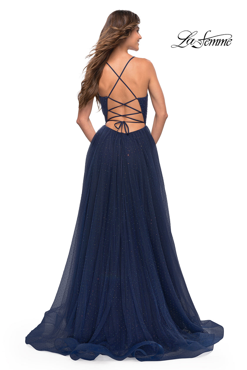 Picture of: Rhinestone Tulle Ballgown with Slit and Lace Up Back, Style: 30536, Detail Picture 9