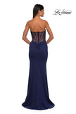 Picture of: Intricately Ruched Strapless Prom Dress with Unique Deep V in Navy, Style: 32923, Detail Picture 9