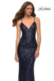 Picture of: Print Sequin Gown in Jewel Tones with V Neckline in Blue, Style: 30496, Detail Picture 10