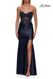 Picture of: Strapless Embellished Corset Gown with Satin Skirt in Navy, Style: 33639, Detail Picture 11