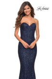 Picture of: Strapless Sweetheart Luxe Sequin Gown in Navy, Detail Picture 12