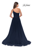 Picture of: One Shoulder A-Line Tulle Gown with Sheer Bodice in Navy, Style: 31069, Detail Picture 12