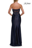 Picture of: Strapless Embellished Corset Gown with Satin Skirt in Navy, Style: 33639, Detail Picture 12