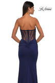 Picture of: Intricately Ruched Strapless Prom Dress with Unique Deep V in Navy, Style: 32923, Detail Picture 16