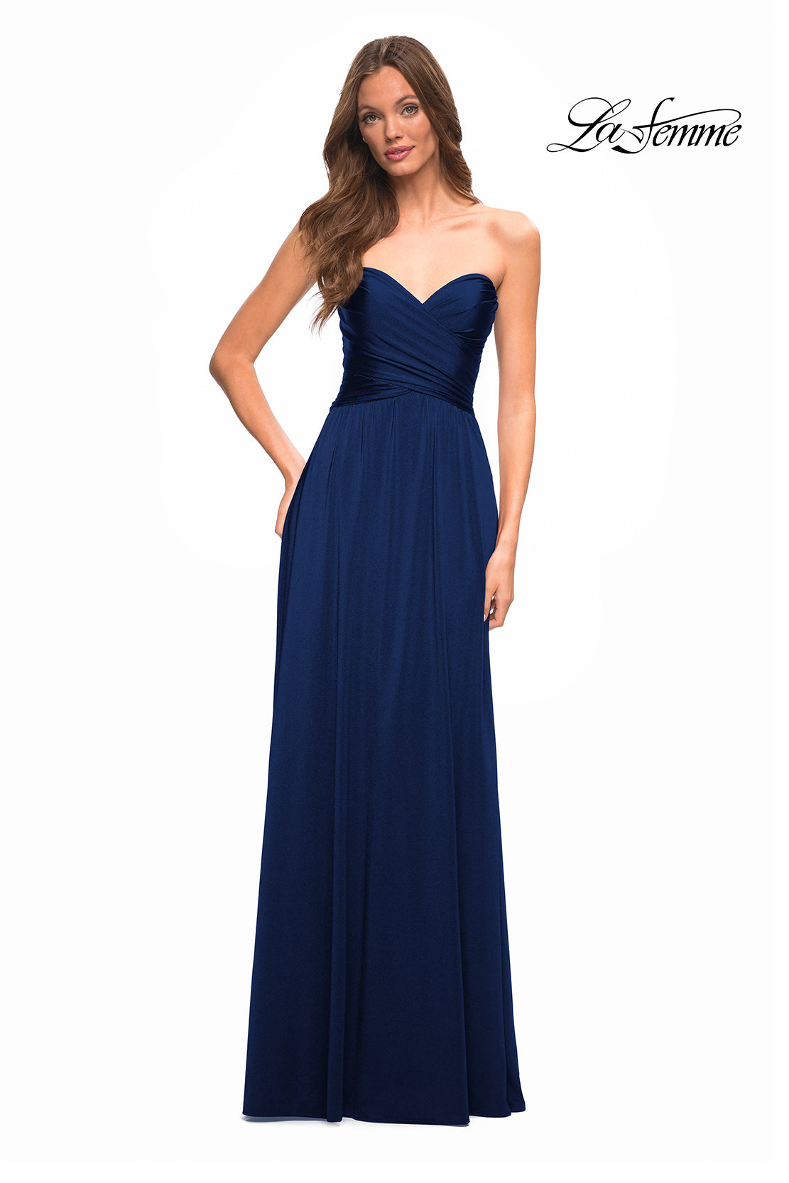 Picture of: Simple Strapless Jersey Dress with High Slit in Navy, Style: 30700, Detail Picture 17