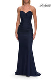 Picture of: Strapless Mesh Evening Gown with Ruching and Sheer Beaded Back in Navy, Style: 33431, Detail Picture 17