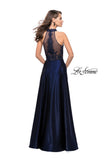Picture of: Long Prom Dress with Satin A-line Skirt and Beading in Navy, Style: 25617, Back Picture