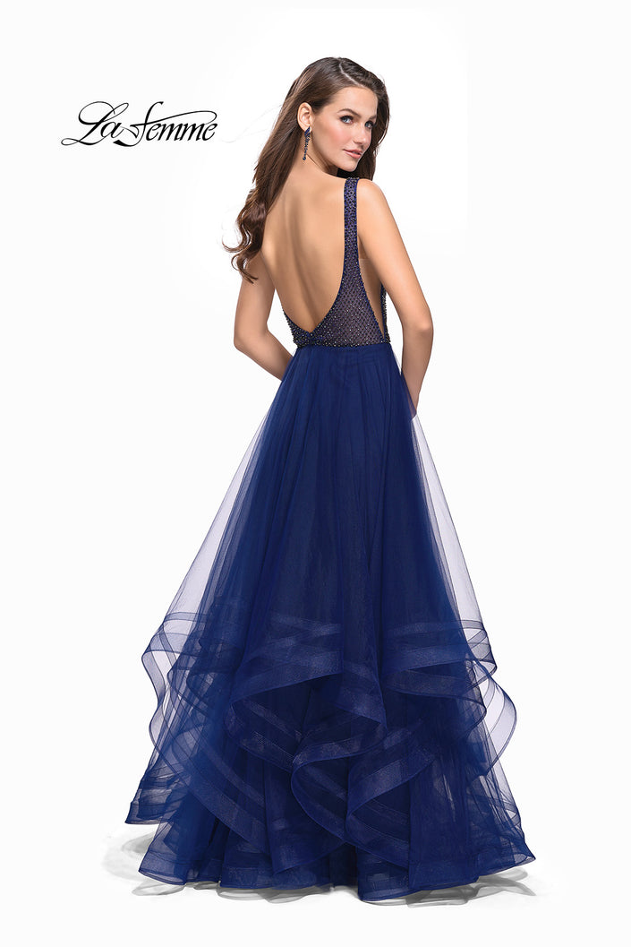 Picture of: Ball Gown with Ruffle Tulle Skirt and Beading in Navy, Style: 25620, Main Picture