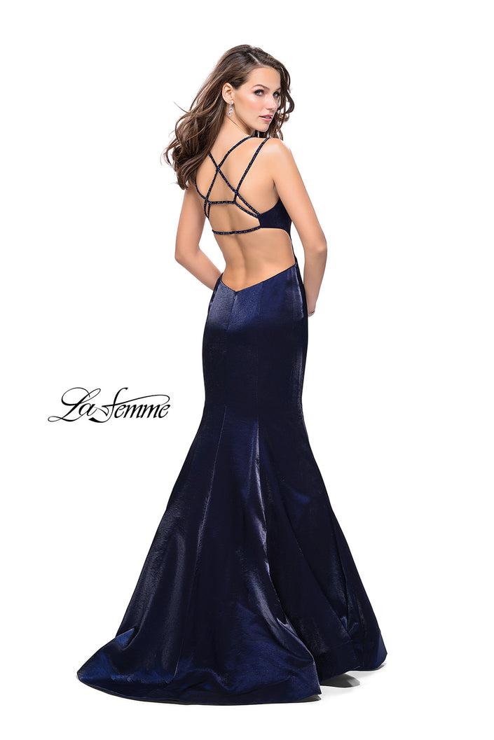 Picture of: Form Fitting Mermaid Prom Dress with Side Cut Outs in Navy, Style: 25813, Back Picture